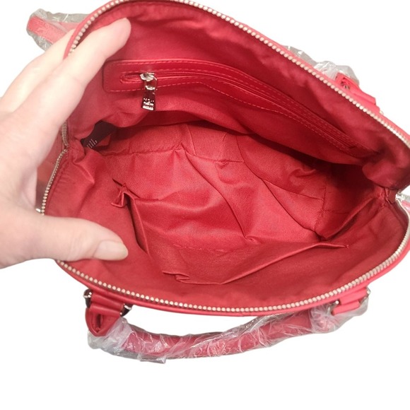 Badgley Mischka Red Quilted Satchel with Silver Hardware - Picture 4 of 11